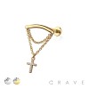 MULTI CZ CROSS DANGLE CHAIN TOP 316L SURGICAL STEEL THREADLESS (PUSH IN ) LABRET SET